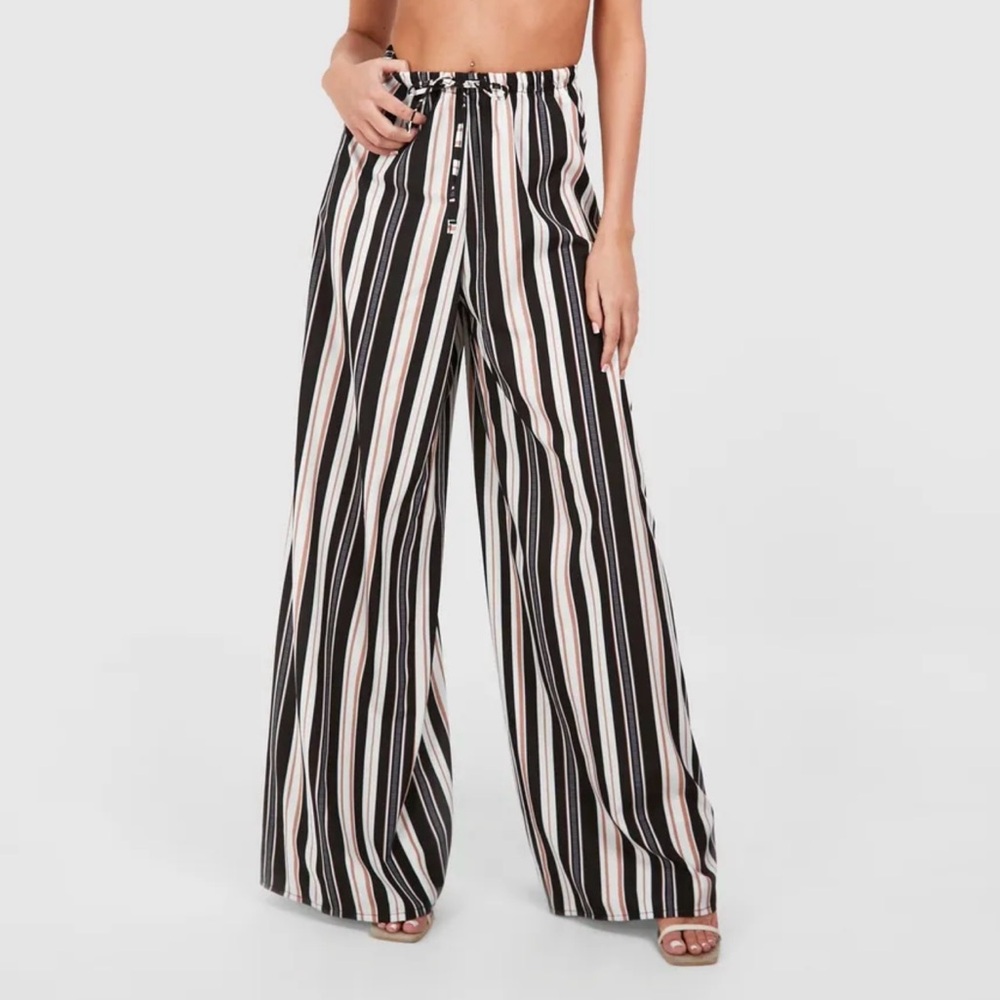 Boohoo Black and White Striped Pants 10 Tall